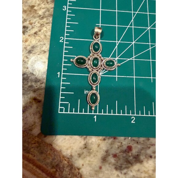 Artisan Sterling Silver Green Onyx Cross Pendant Southwestern Whimsigoth grunge - Picture 6 of 7
